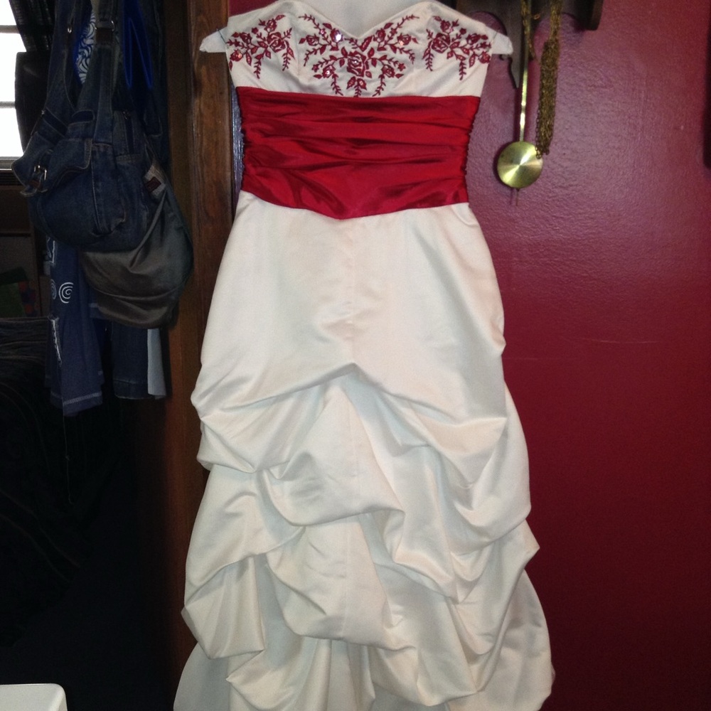 Masquerade Red and White Strapless Prom Dress